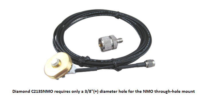 COMPACtenna Installation - Adjustable Mount - NMO Antenna Hole Mount with Cable - Diamond C213SNMO - Requires ONLY .375in. HOLE