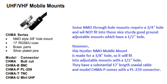 COMPACtenna Installation - HUSTLER CHMA-P .375 in hole NMO mount for .5 in hole of Adjustable Mount