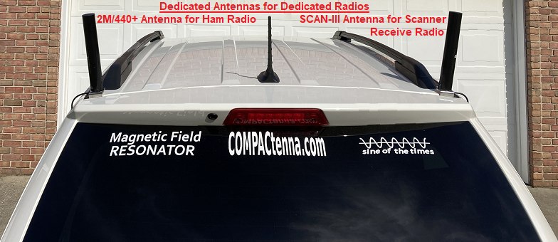 COMPACtenna PHOTO L-Bracket NMO my vehicle REAR VIEW Dual NMO - DEDICATED Radios, DEDICATED Antennas